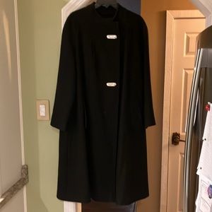 Stunning Black Winter Coat w A Cape Design  Two Gorgeous Offset Silver Buttons
